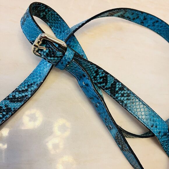 Vintage Francesco Biasia Black Leather Crossbody Bag Blue Python Strap Y2K Italy - Picture 10 of 16